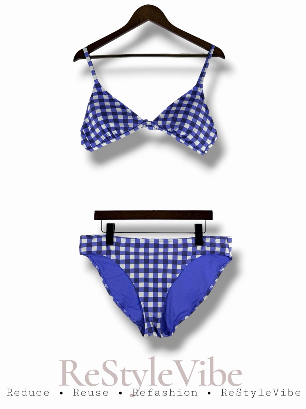 AERIE Women’s Size XL Bikini Swimsuit Set 2-Piece Plaid Adjustable Straps